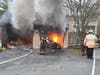 Danbury Fire Department crews battled a large amount of fire from the garage of a 2 ½ story wood frame condo end unit, requiring a third alarm response