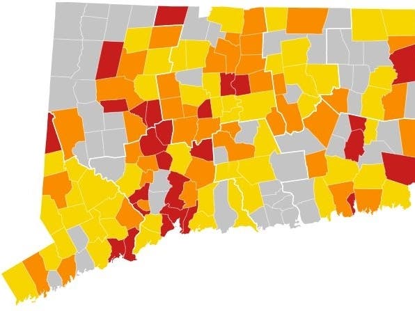 Towns fall into the red zone when average daily cases exceed 15 per 100,000 population over a two-week average. 