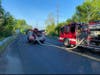 First responders from Brookfield Volunteer Fire Company found that live power lines had caused the blaze at Grays Bridge Road in the area of Sandcut Road. 