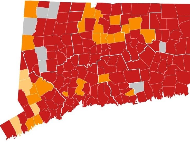 DPH now numbers 135 towns in the highest alert category, up from 110 just last week.