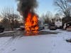 First responders from the Brookfield Volunteer Fire Company found an RV ablaze, and dangerously close to other vehicles. 