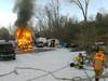 First responders from the Brookfield Volunteer Fire Company found an RV ablaze, and dangerously close to other vehicles. 