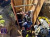 After being trapped for approximately two-and-a-half hours, the worker was air lifted to Yale New Haven Hospital.
