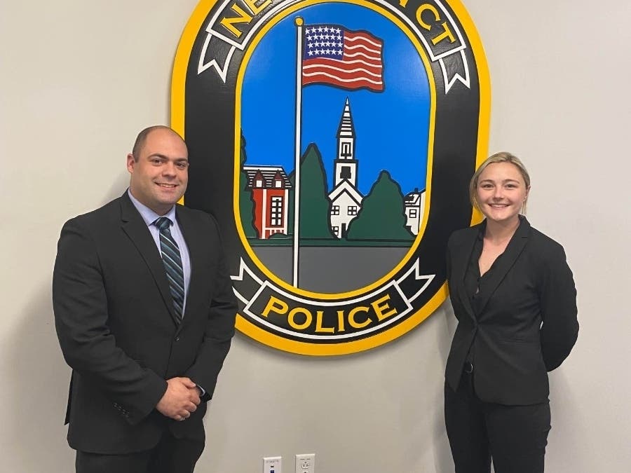 Anthony DiGiovanni and Nina Ongaro were sworn in to the Newtown Police Department in a ceremony Friday.