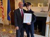 First Selectman Rudy Marconi and 2020 Officer of the Year Det. Victoria Ryan