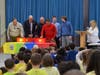 (L to R): Rep. Mitch Bolinsky, First Selectman Jeff Capeci, Police Chief David Kullgren, Sen. Tony Hwang participate in St. Rose School Knowledge Bowl