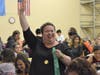 Jessica Cimini of Telford, PA holds up her winning raffle ticket at the the Bucks County Children’s Advocacy Center’s seventh annual Coach for a Cause Bingo Event held at St. Anne’s Ukrainian Church Bingo Hall in Warrington, Pa.