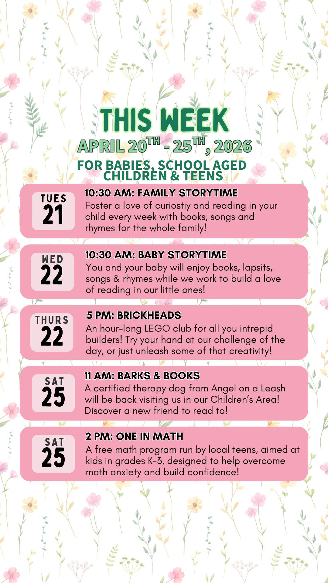 This Week's Programs for Kids at the Feasterville Library...