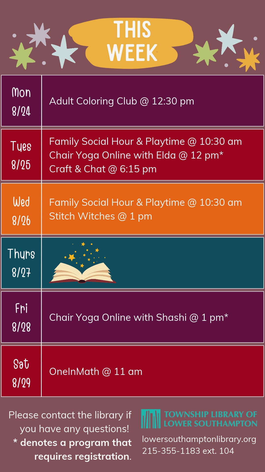 This Week's  Programs at the Feasterville Library...