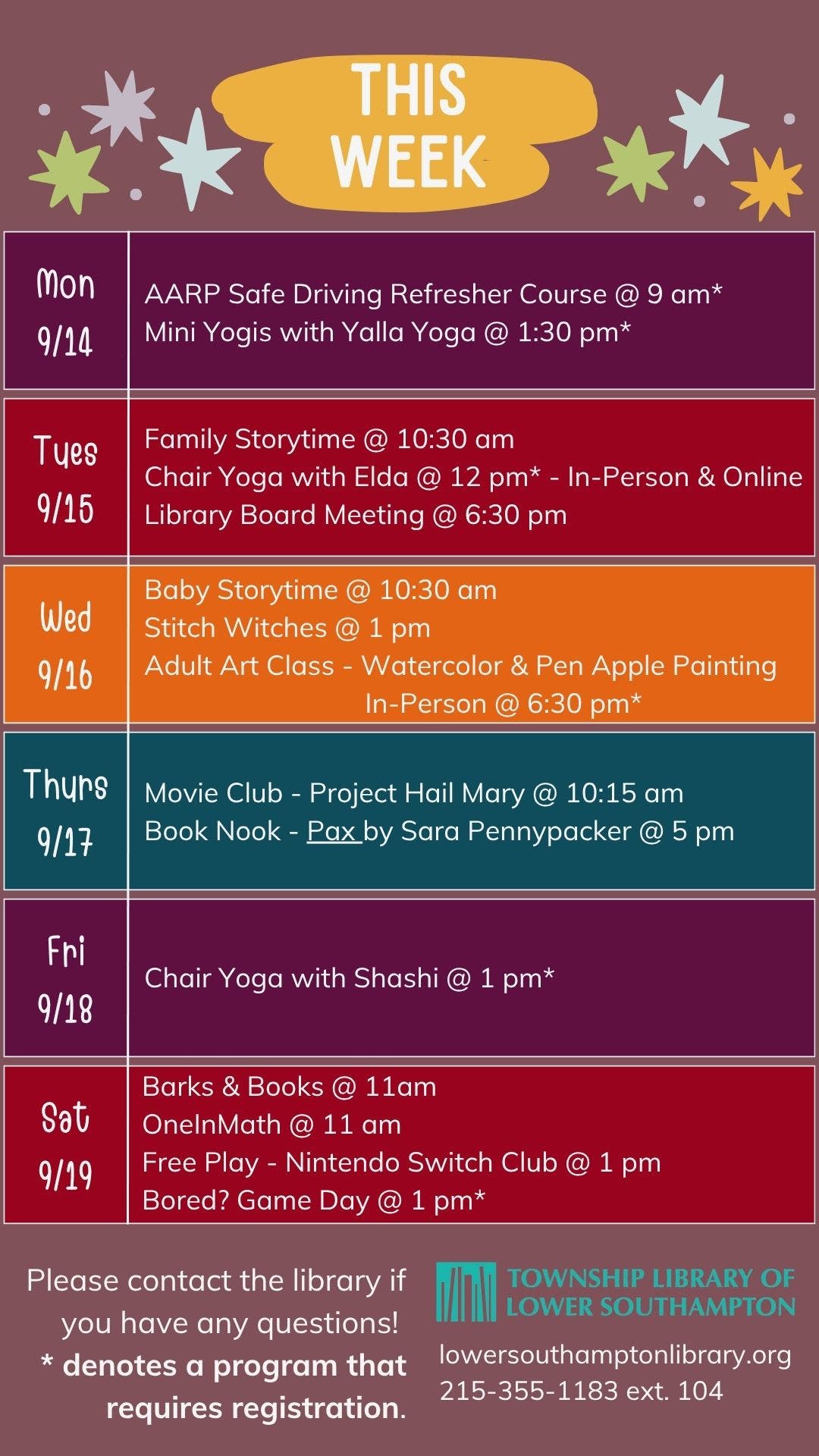 This Week's  Programs at the Feasterville Library...
