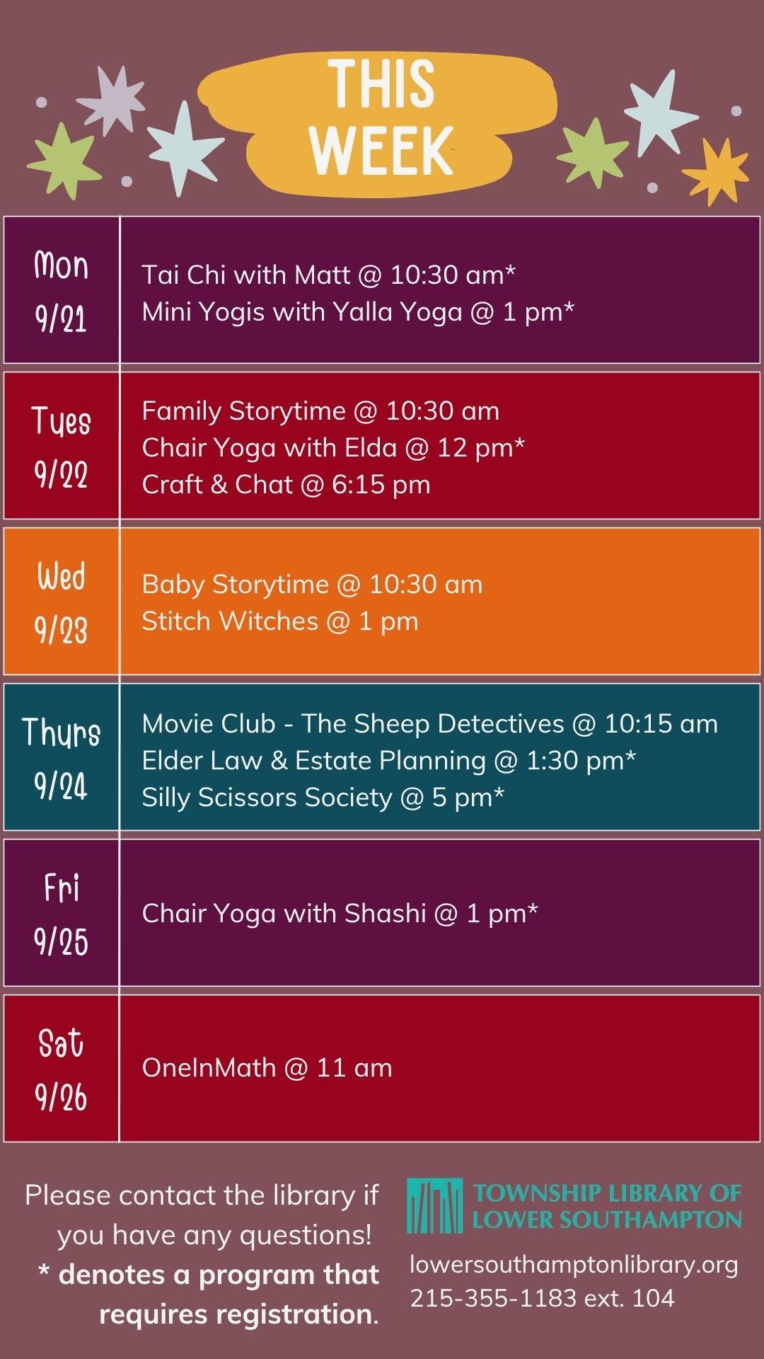 This Week's Programs at the Feasterville Library...