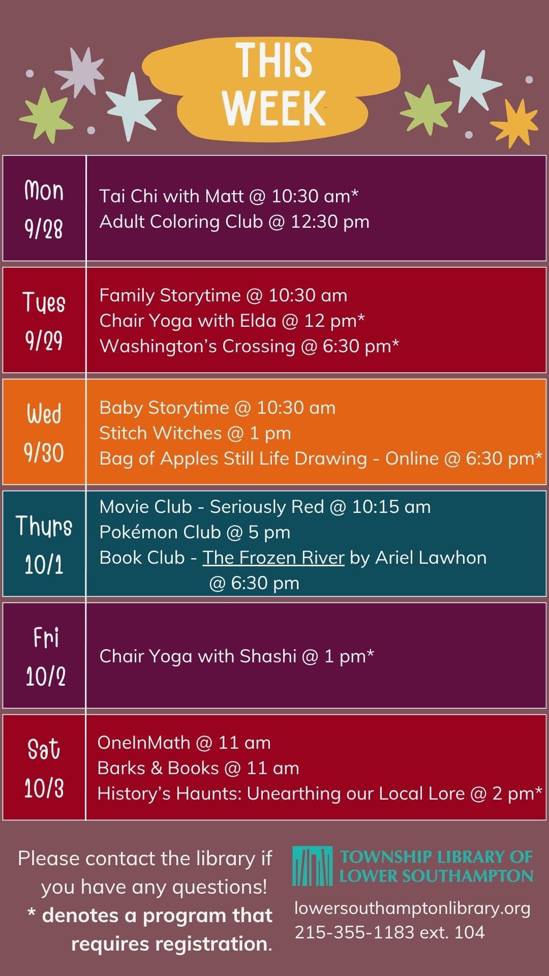This Week's  Programs at the Feasterville Library...