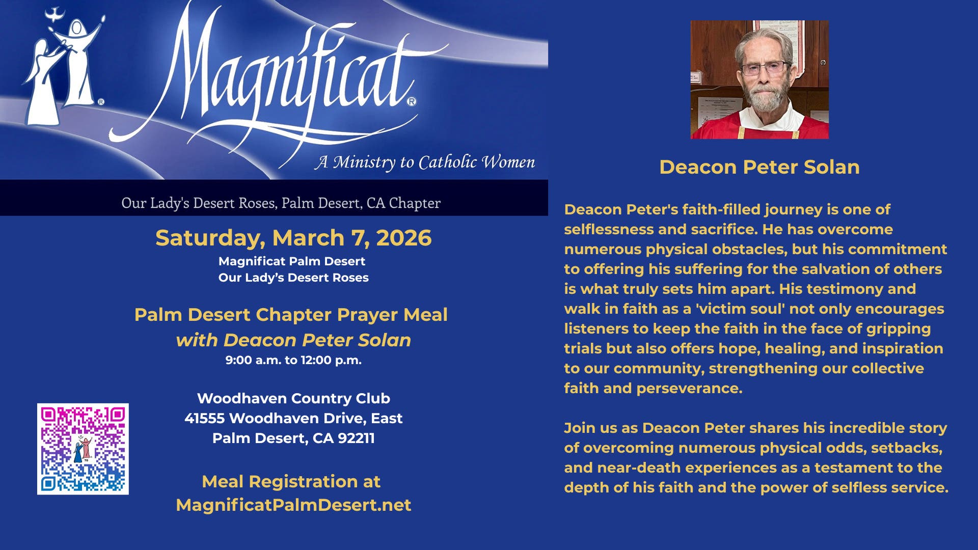 Magnificat Our Lady's Desert Roses Prayer Meal with Deacon Peter Solan
