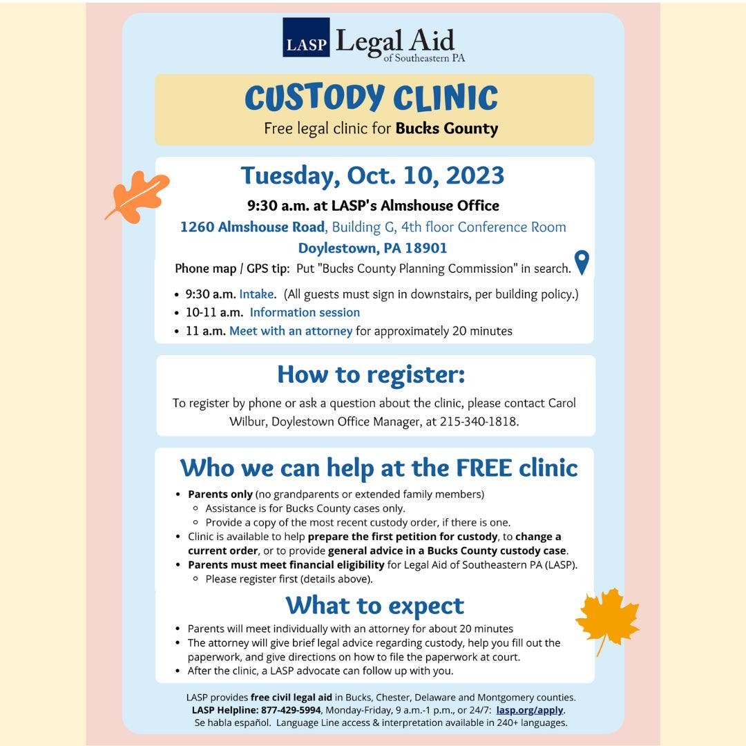 Oct 10 | Bucks County Custody Clinic | Doylestown, PA Patch