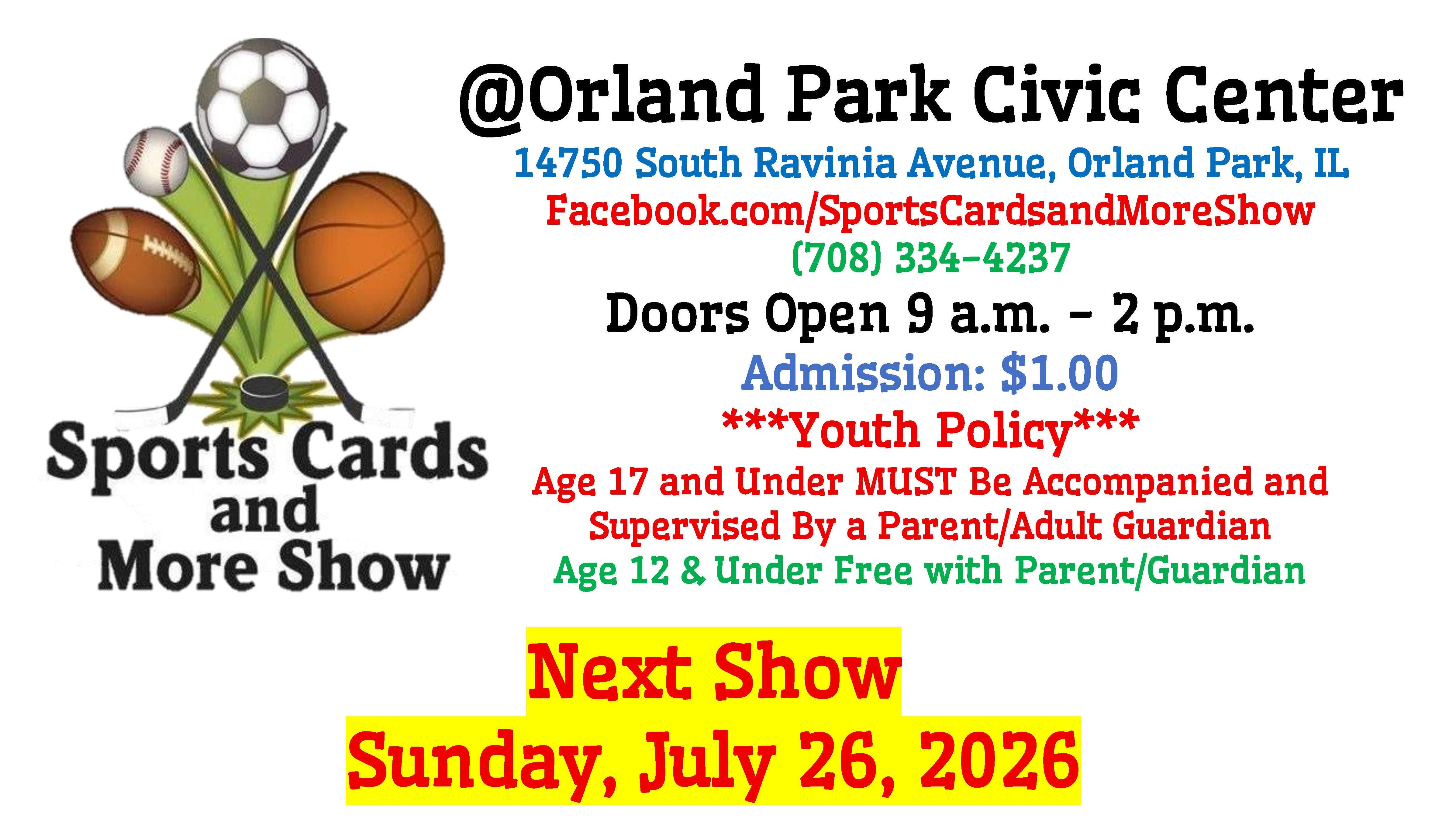 Sports Cards and More Show @ Orland Park Civic Center - Sunday, July 26, 2026 