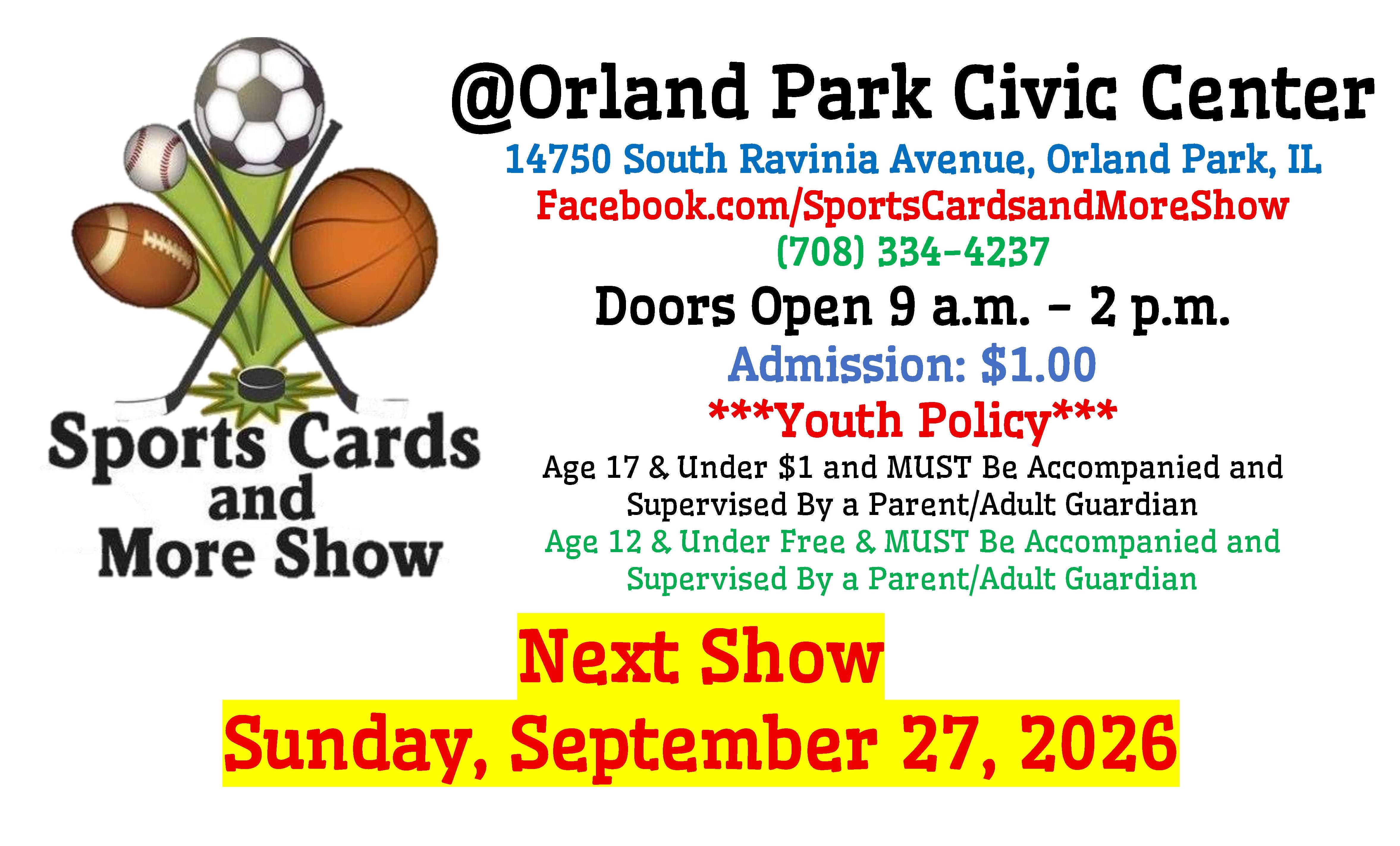 Sports Cards and More Show @ Orland Park Civic Center - Sunday, September 27, 2026