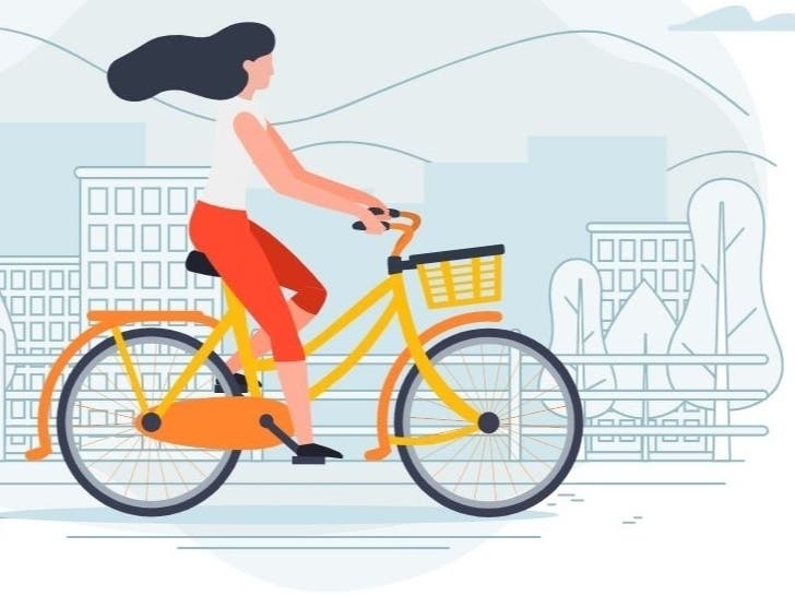 Cartoon woman cycling