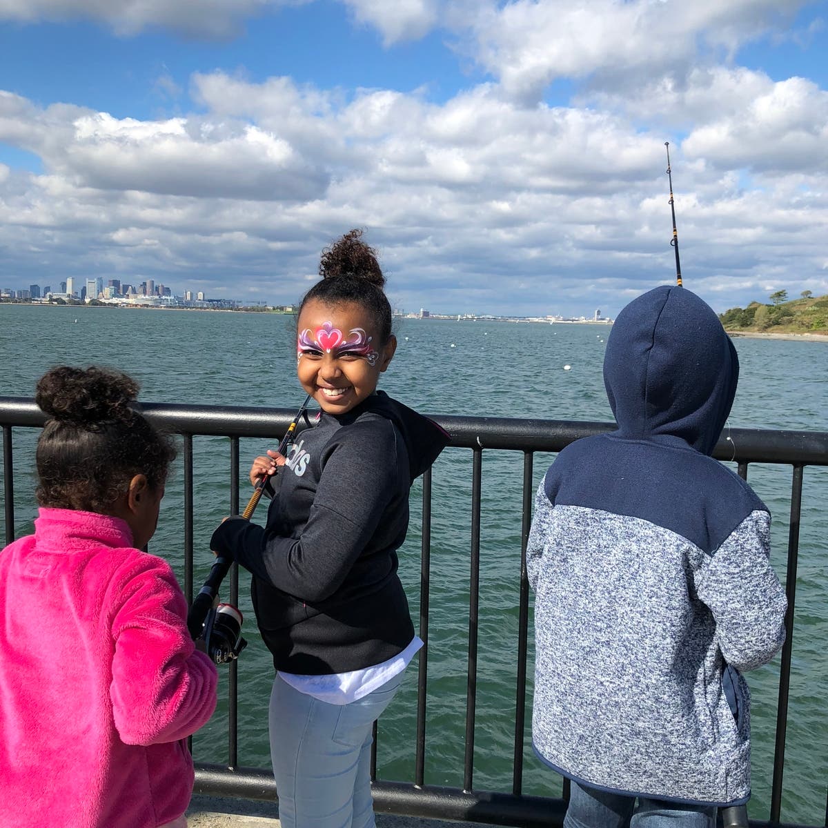 Fishing off Spectacle Island pier