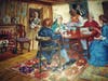 One of the four colorful Murals depicting Town History that greets visitors in the foyer of the Historical Museum. This mural imagines  the famous Salmon lunch held at the Sewall House on April 19, 1775.  Please visit the Museum to learn more. 