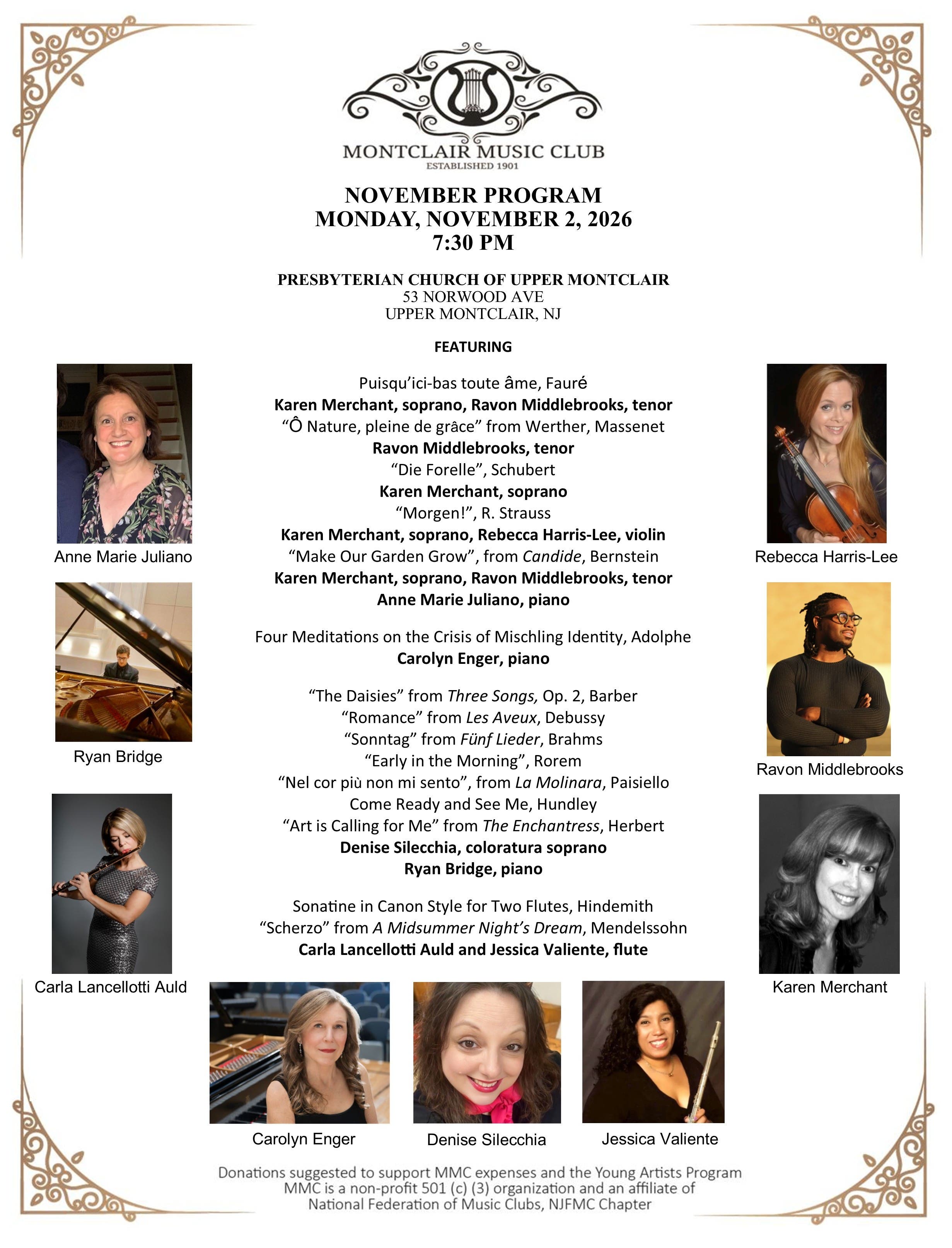Montclair Music Club November 2nd Program