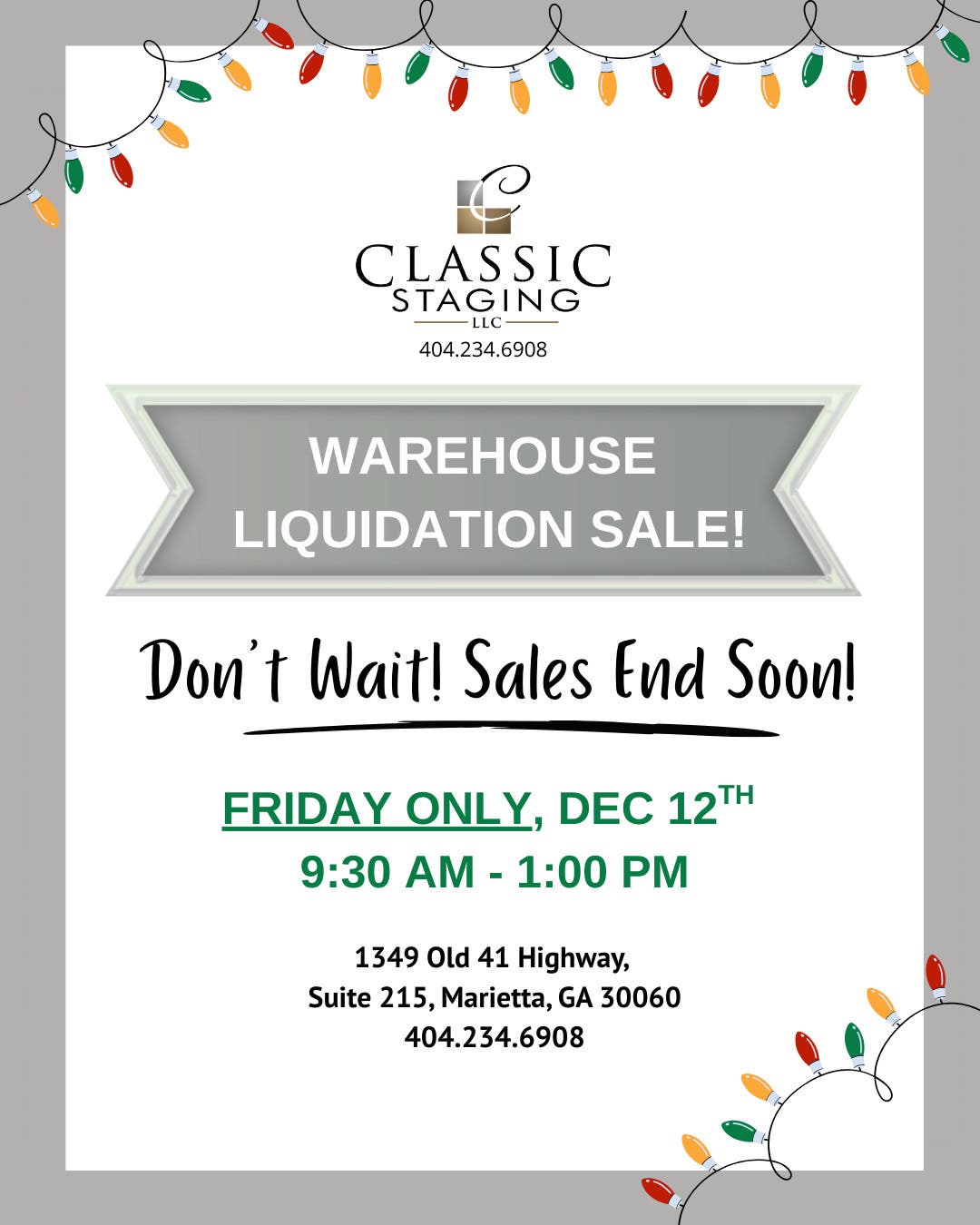 Classic Staging LLC Warehouse Sale! 