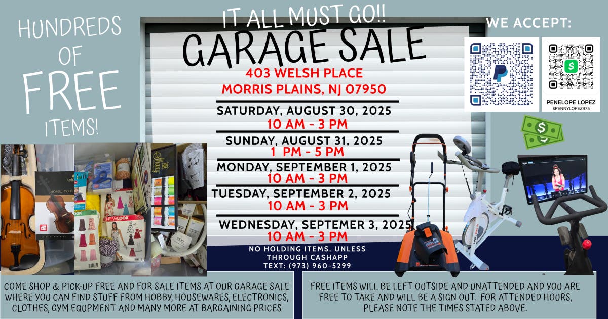 Everything Must Go! 5-Day Garage Sale in Morris Plains Loaded with Freebies