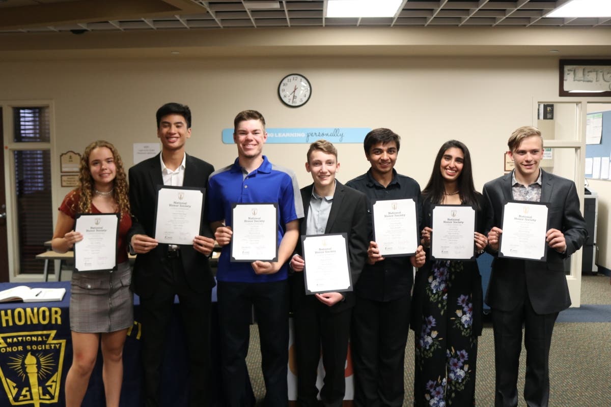 Inductees From Left; Madeline Beauchamp, Samuel Basa, Reece Zonts, Ryan Marusich, Vansh Haridas, Hareem Rauf, Aaron Kirk
