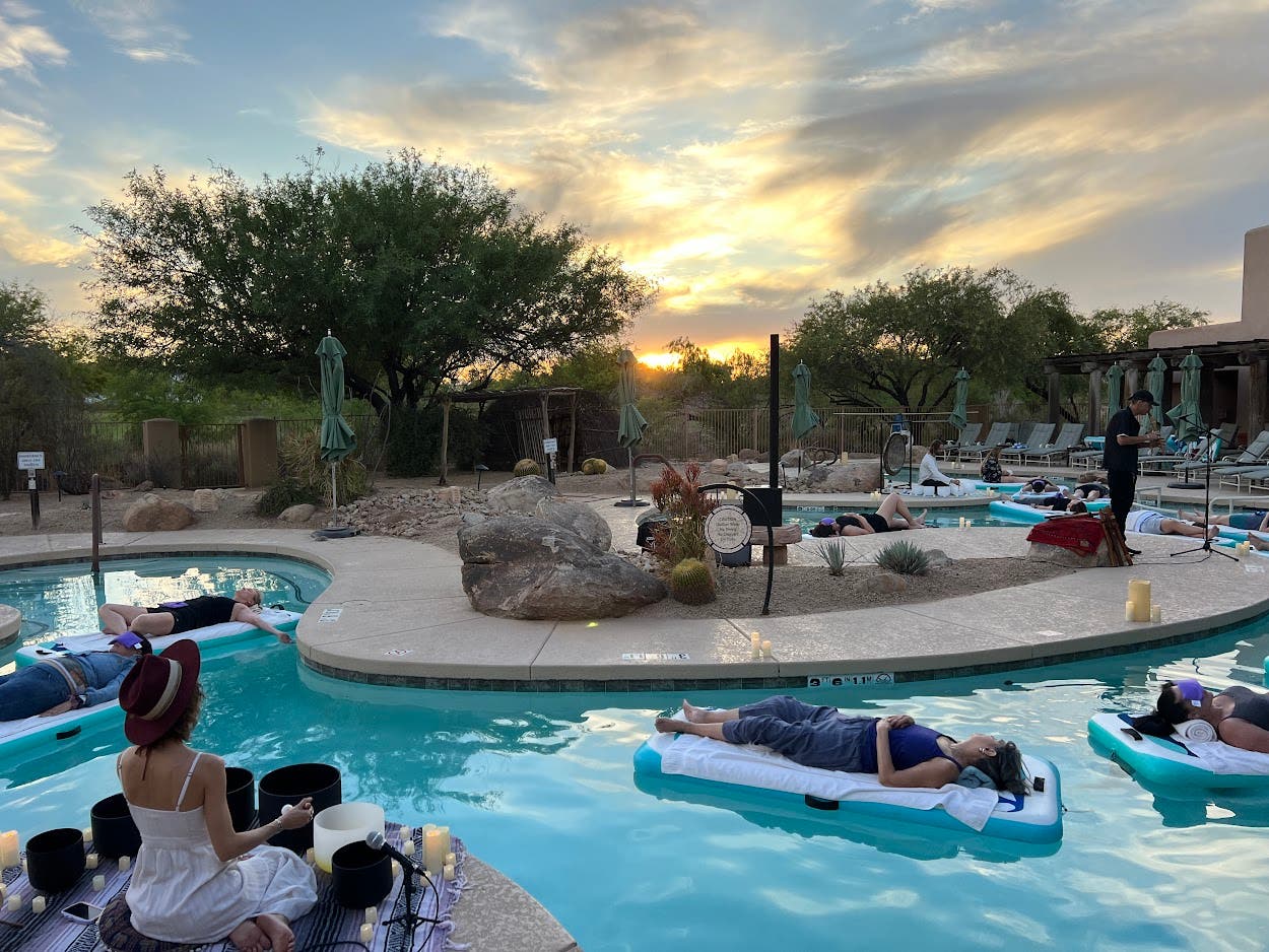 Sunset Floating Sound Bath at the Aji Spa Pool