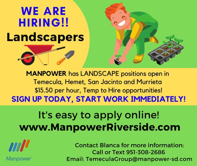 Landscape Workers 15 50 Hour Temp To Hire Temecula CA Patch