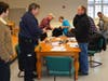 (L to R) Jeremy Young (Somers Fire Dept.), David McCaffrey, Director Somers Municipal Veterans Services, & veteran Joe Kelley (Legion Post 101), distribute jackets to local veterans