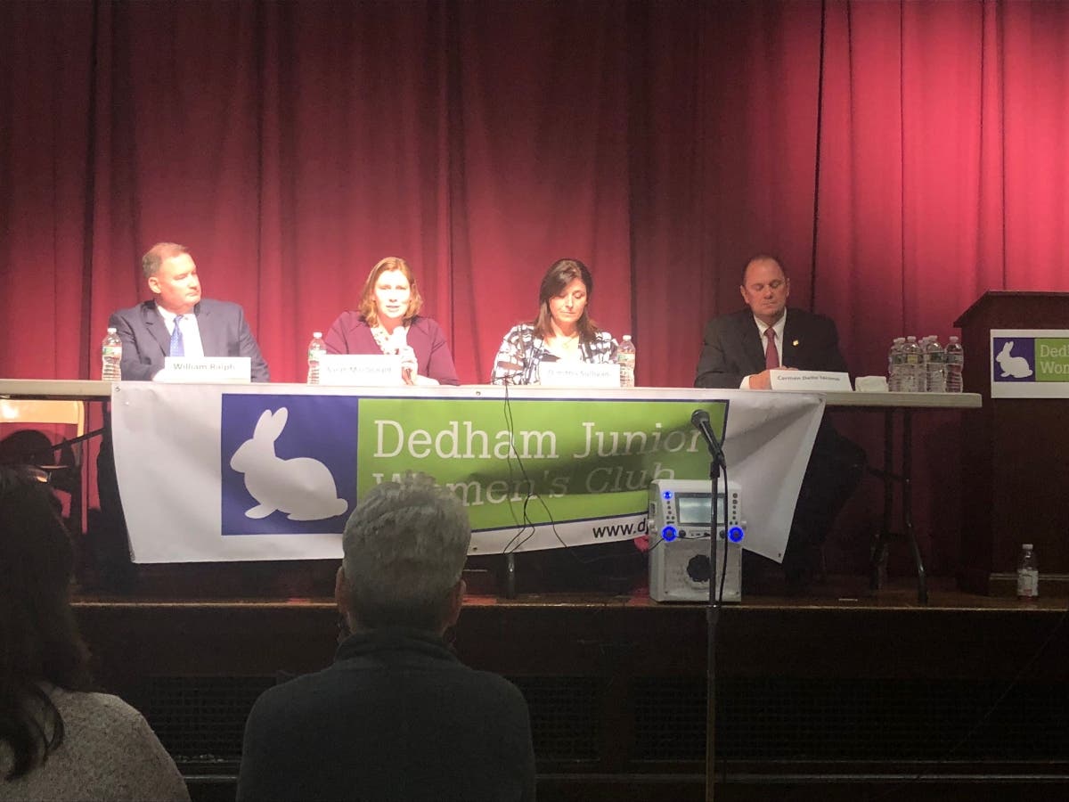 William Ralph, Sarah MacDonald, Dimitria Sullivan and Carmen Dellalacono made their case for Dedham selectmen.