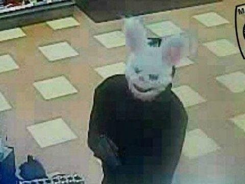 A man wearing a bunny mask robbed a Mansfield Cumberland Farms at gunpoint, police said.