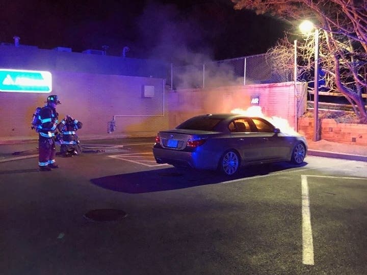 Around 10 p.m., police and fire officals were called to Alltown Mobil on Falmouth Road when the driver was trying to put out flames under the hood of his car.