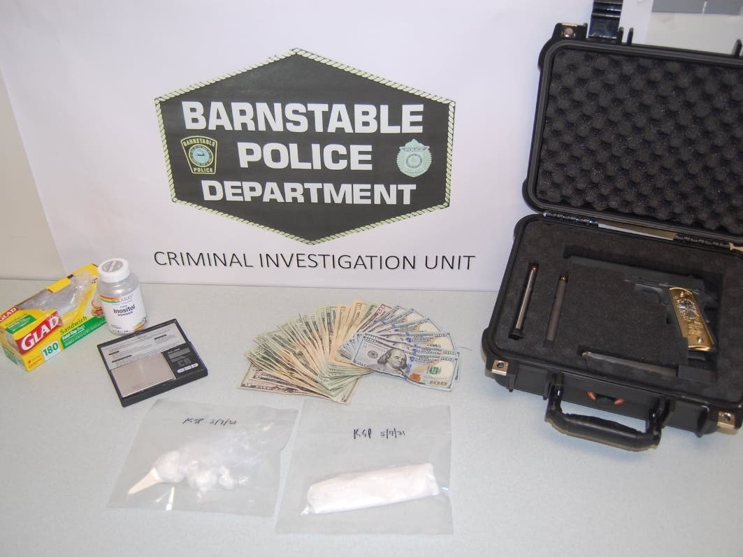Police said they found 58 grams of fentanyl, 26 grams of cocaine, a .45 caliber hand gun with a large capacity magazine and an undisclosed amount of cash.