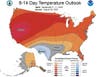 The National Weather Service Climate Prediction Center's 8 to 14-day forecast released Sunday shows a 60 percent chance of higher-than-usual temperatures. 