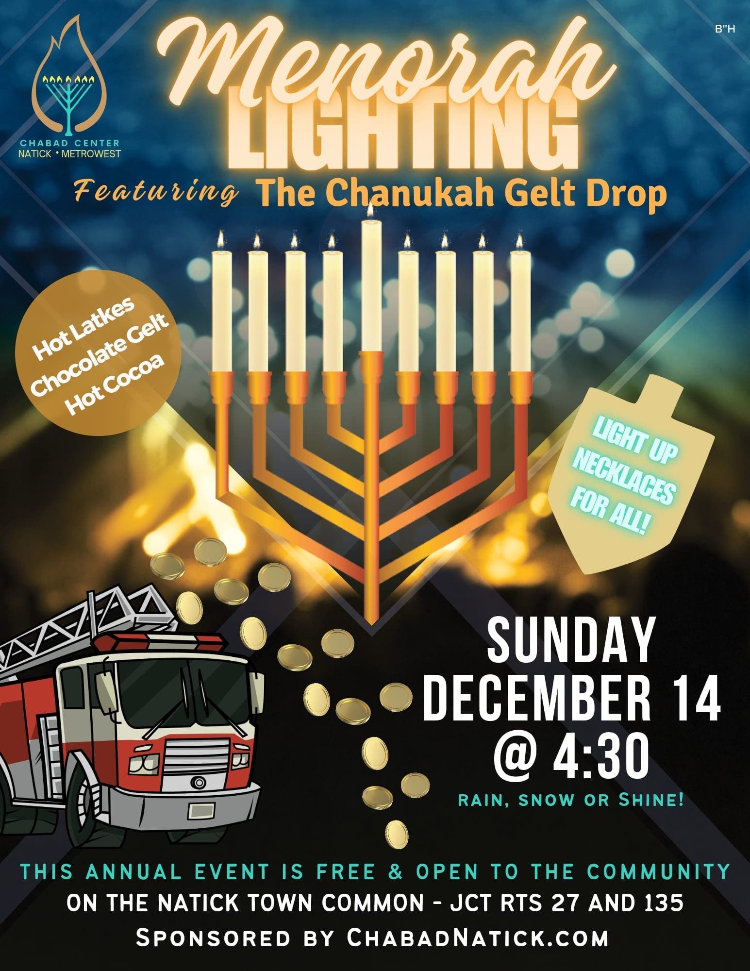 Dec 14 | Menorah Lighting & The Great Chanukah Gelt Drop | Natick, MA Patch
