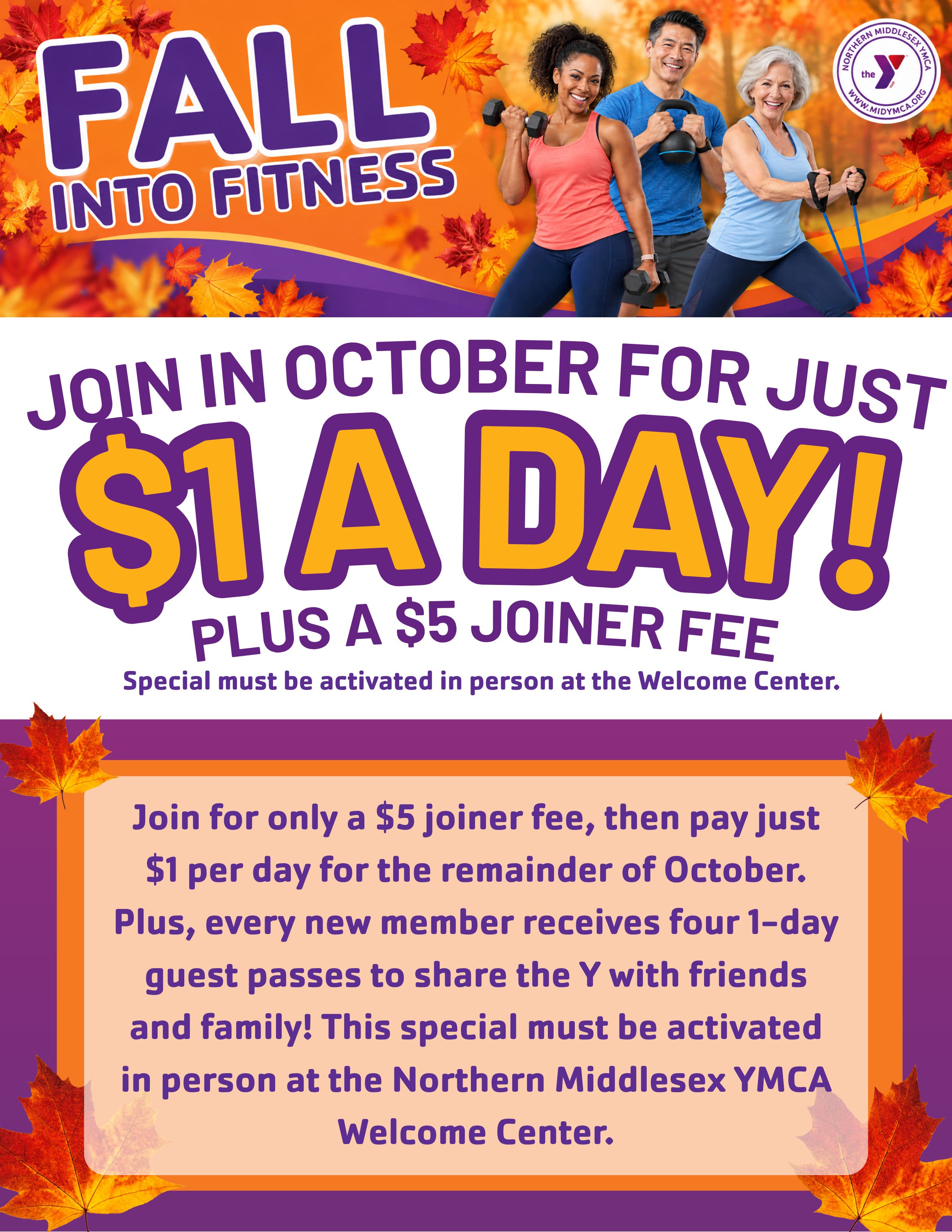 Fall Into Fitness at the Y for just $1 a day!