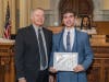 Centenary University graduate Ryan Keena ’26, right, receives the NJCBAA Honor Society honor cord and certificate from Frank Longo, associate professor of business at Centenary.