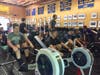 The boathouse saw a steady flow of athletes using the rowing machines including (L-R): Zak Schwarz, Justin Goldfarb, Simon Green and Anthony Shaw 