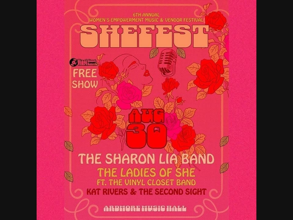 The August 30 lineup will feature Kat Rivers & Second Sight, The Ladies of SHE backed by the Vinyl Closet Band, and the Sharon Lia Band, along with 13 female-owned businesses, raffles, a 50/50 fundraiser, and opportunities to support local nonprofits