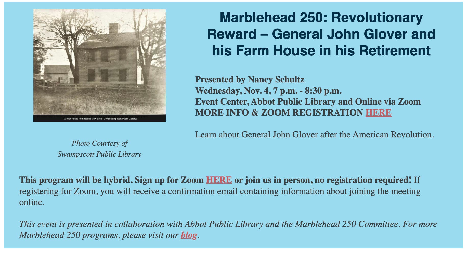 Marblehead 250: Revolutionary Reward – General John Glover and his Farm House in his Retirement