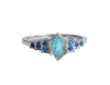 Zelda Ring by Cecile Raley Designs. Paraiba tourmaline and hauyne, set in 14K white gold.