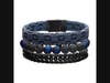 Men's Blue Fabric, Stone Beads and Curb Chain Stackable Bracelet. 8 inch long.