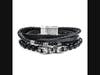 Men's Stackable Bracelets: Consists of Black Leather with Brushed Steel Clasp Bar Bracelet 8-inch-long; Matte Black Agate, Blue Coral, Tiger Eye, Stainless Steel Beaded Stretch Bracelet. 8 inch long.