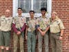From left to right: Michael DeCarlo( Troop 86 Scoutmaster), Sunay Bhatt, Krish Shah, Samay Bhatt and Karen Bentivenga (Troop 86 Assistant Scoutmaster) 