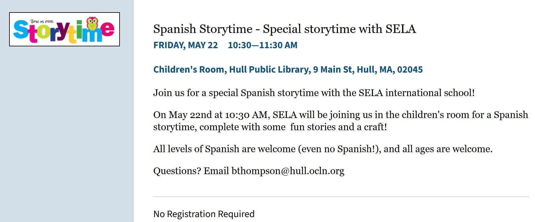 Spanish Storytime - Special Storytime With SELA