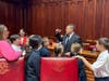 Senator Hwang speaking with students in CT Senate Chambers