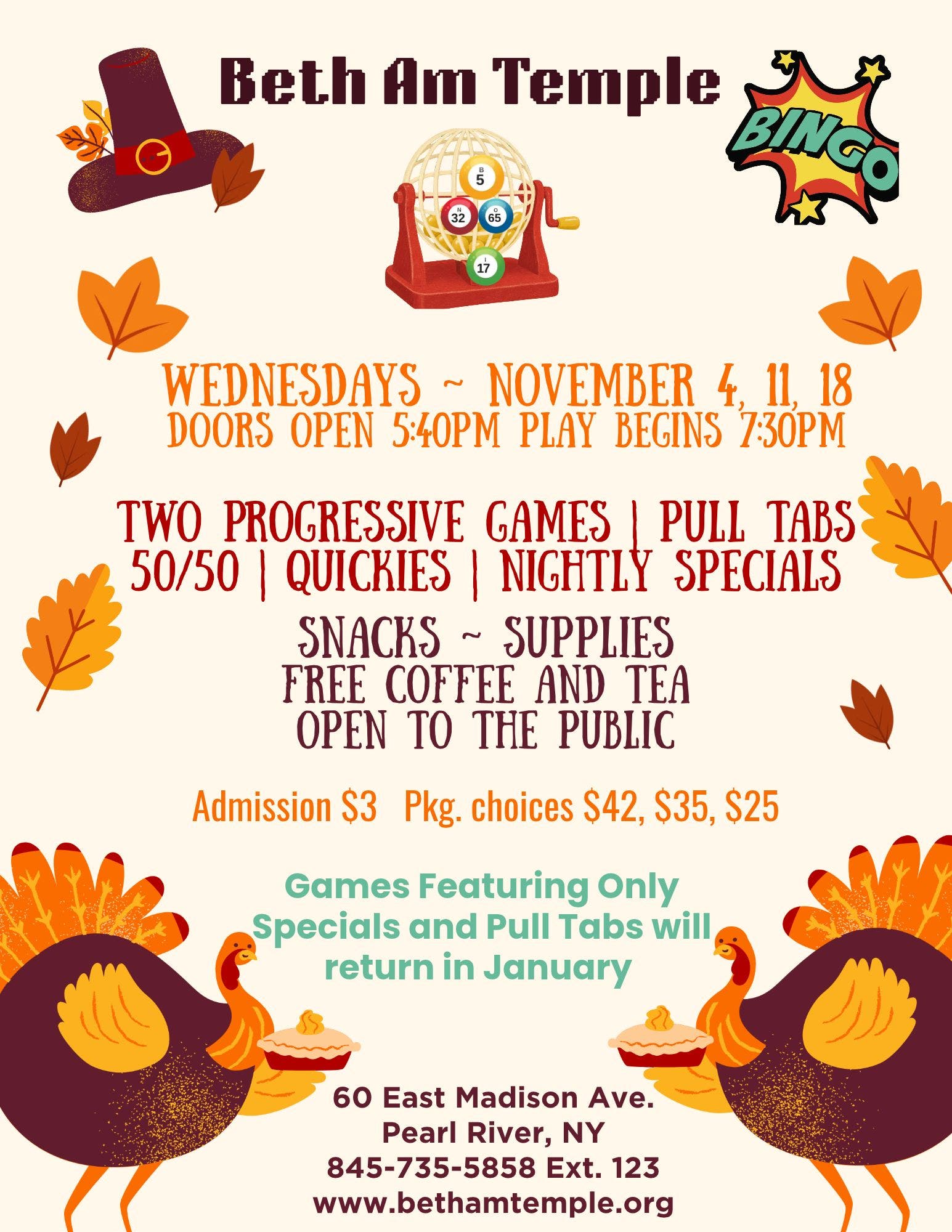 Play November Bingo On Wednesdays In Pearl River