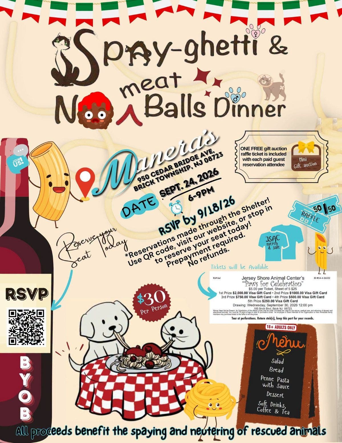 Jersey Shore Animal Center's Spay-ghetti and No Balls (Meat) Fundraiser!