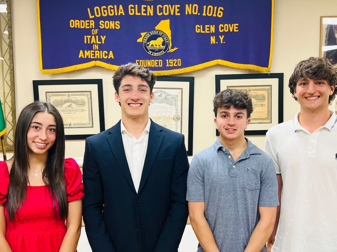 Those receiving scholarships pictured from left to right: Gabriella Basile, Peter Flood, Christian Amorosana, and Eric Graziosi. Recipients not pictured include Gianni DeRosa, Ventina Ghersi, and Antonette Minagro. 